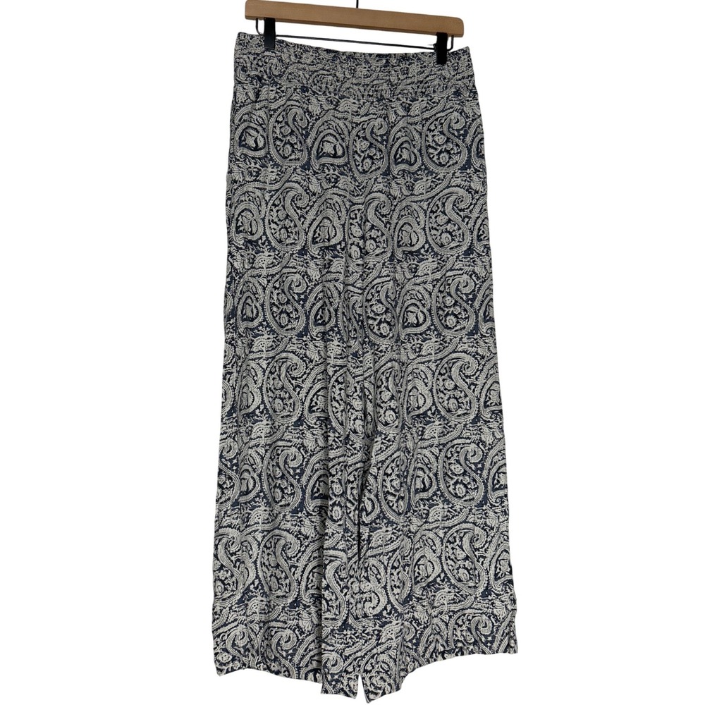 Sundance Navy Blue White Paisley Wide Leg Smocked Waist Pants Size PM